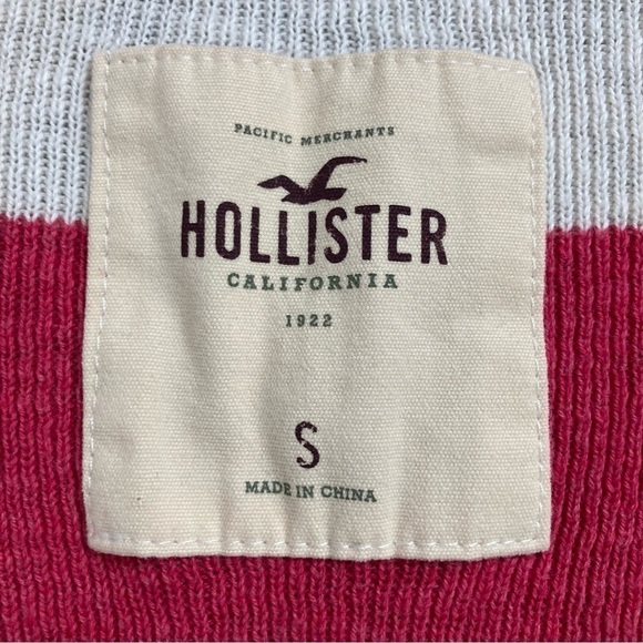 Hollister Pink & White Striped Long Button Down Knit Cardigan Sweater w/ Pockets - Picture 7 of 10